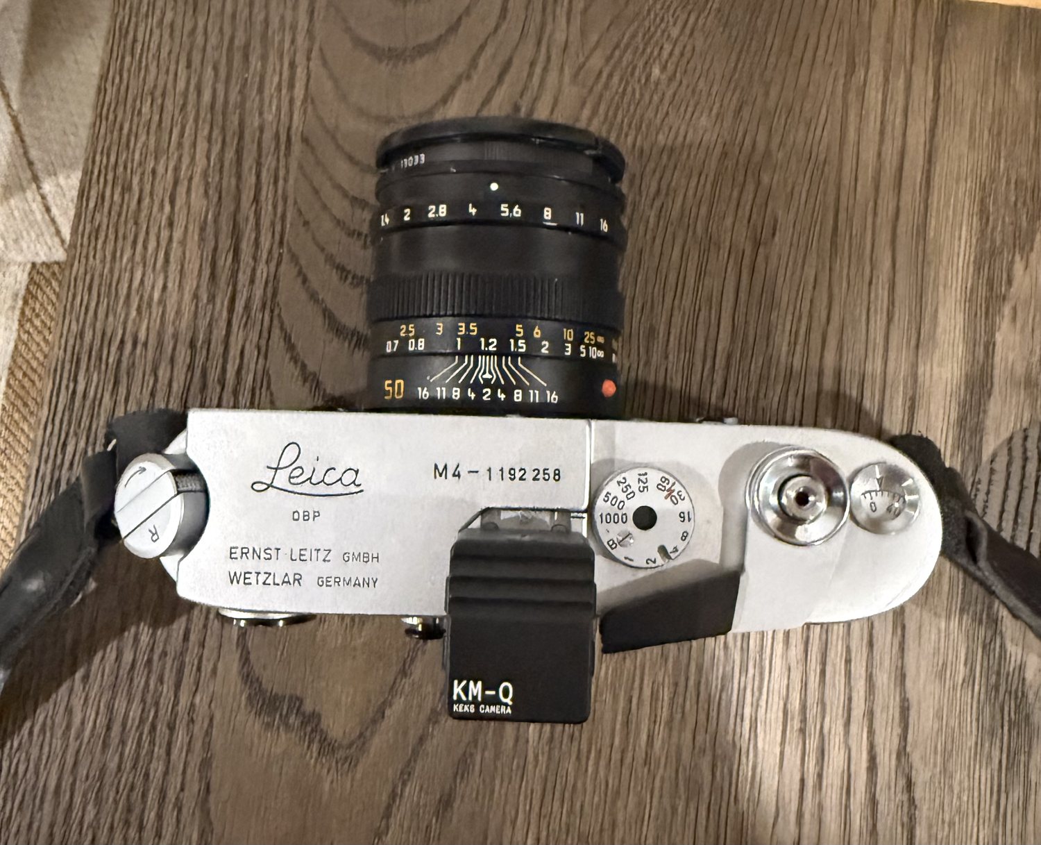 Top plate of the Leica M4 showing the Leica engraving and serial 1192258